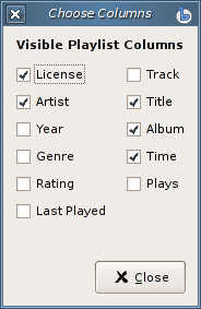 Toggle the license column